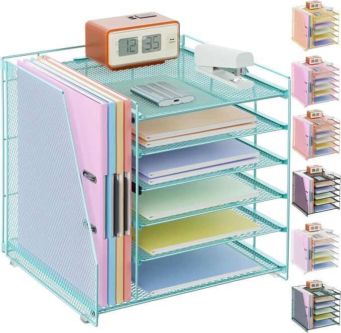 gianotter 6-Tier Paper Organizer With Magazine Holder | Desk Organizers and Accessories, File Organizer for Office Supplies Storag (Blue, 6-Tier) by gianotter