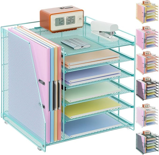 gianotter 6-Tier Paper Organizer With Magazine Holder | Desk Organizers and Accessories, File Organizer for Office Supplies Storag (Blue, 6-Tier) by gianotter