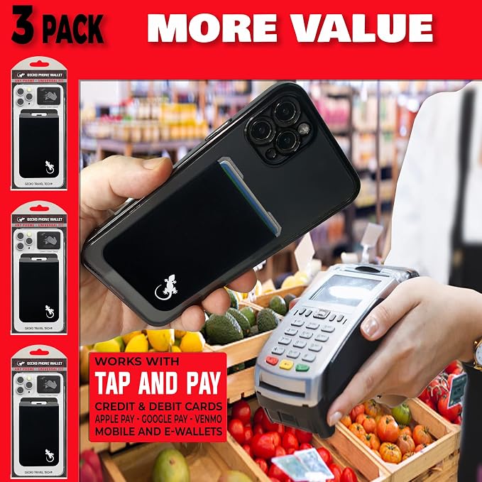 Phone Wallet - Adhesive Card Holder - Cell Phone Pouch - Stick on Lycra Pocket by Gecko - Carry Credit Cards and Cash - Image 5