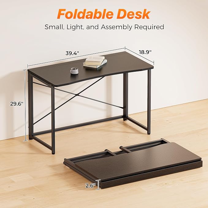 Huuger Folding Desk for Small Spaces, 31.5 Inch Foldable Computer Table, Easy Assembly, for Home Office, Study, Bedroom, Dorm, Space Saving, Small Writing Work Office Computer Desk, Black - Image 2