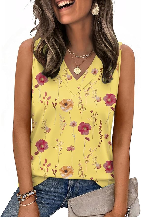 Zeagoo Tank Top for Women V Neck Loose Fit Sleeveless Summer Tops Business Casual Outfits Dressy Blouses Shirts by Zeagoo