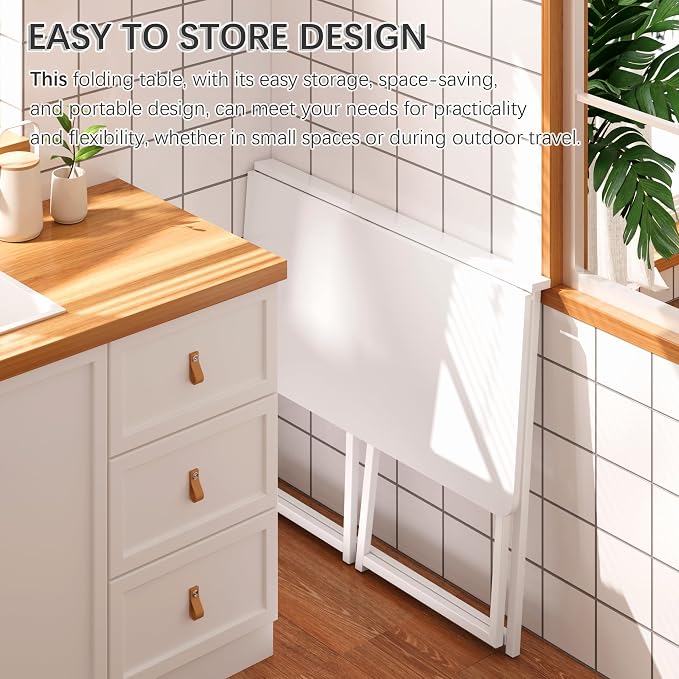 4NM 31.5" Small Folding Desk, Foldable Computer Home Office Desk, Study Writing Table for Small Space Saving Bedroom, Easy Assembly - All White - Image 7