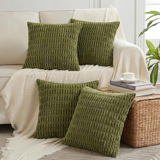 Fancy Homi 4 Packs Decorative Throw Pillow Covers for Living Room Couch Bed, Modern Farmhouse Boho Home Décor Accent Cushion Case, 16" x 16", Moss Green by Fancy+Homi