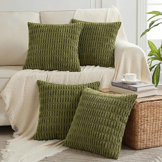 Fancy Homi 4 Packs Decorative Throw Pillow Covers for Living Room Couch Bed, Modern Farmhouse Boho Home Décor Accent Cushion Case, 22" x 22", Moss Green by Fancy+Homi