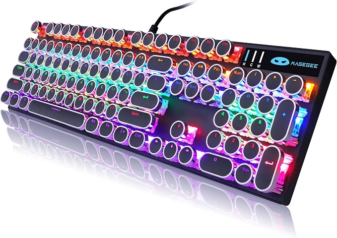 Camiysn Typewriter Style Mechanical Gaming Keyboard, Black Retro Punk Gaming Keyboard with RGB Backlit, 104 Keys Blue Switch Wired Cute Keyboards, Round Keycaps for Windows/Mac/PC by Camiysn