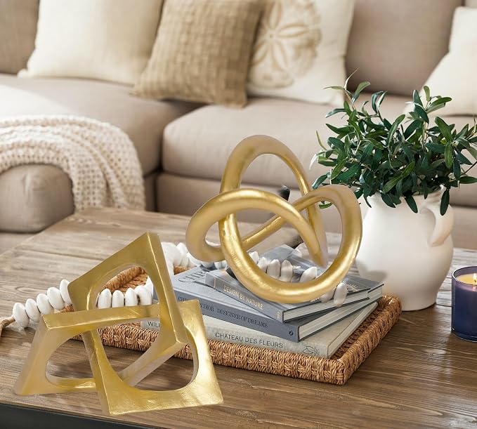 Modern Geometric Round Sculpture Gold Knot Statue Decor Tabletop Sculpture and Figurines Round Decorative Ornaments Knick Knacks Home Decor for Shelves Coffee Table Bookshelf Decoration Gifts - Image 3