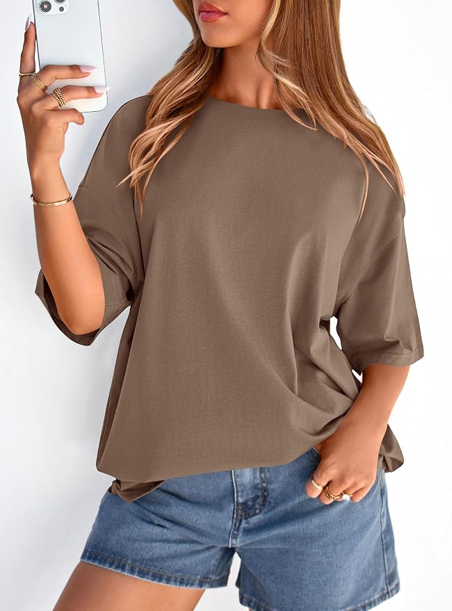 PRETTYGARDEN Womens 2026 Spring Going Out Tops Casual Short Sleeve Crewneck Loose Fit Basic Oversized T Shirts Summer Outfits - Image 3
