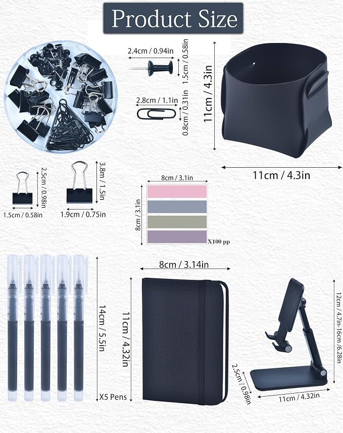 LXEVIHK 20Pcs Black Desk Organizers and Accessories With Mesh Desk Organizer and 360°Rotating Pen Holder and a Lot of Office Black Office Supplies Beautifully Presented in a Gift Box - Image 6