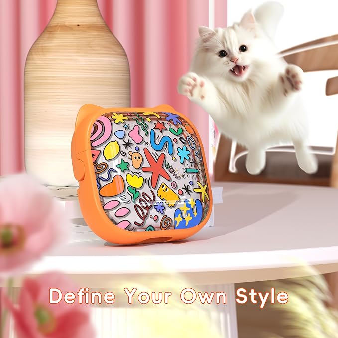for AirPods 4 Case with Cleaning Kit, Cute Cat Ear Print Design & Cute Buckle, Inverted Phone Holder Design, Top Safe Lock Buckle Design, for Girls AirPods 4 case 2024, Orange Seaworld - Image 2
