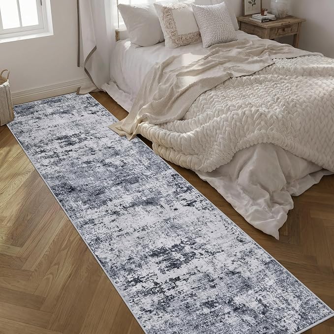 Washable Area Rug 3x14 Entryway Rug: Washable Modern Abstract Soft Thin Rug Indoor Floor No Slip Stain Resistant Carpet for Bedroom Dining Room Farmhouse Nursery Home Office - Grey - Image 2