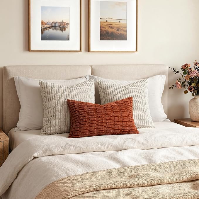 MIULEE Fall Pack of 2 Rust Corduroy Decorative Lumbar Pillow Covers 20x12 Inch Soft Boho Striped Throw Pillow Covers Modern Farmhouse Home Decor for Sofa Living Room Couch Bed - Image 4
