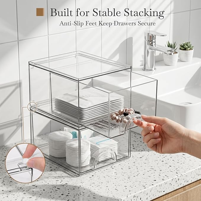 8 Pack Small Clear Stackable Acrylic Storage Boxes for Art Tool & Sketch, Storage Drawers, Storage Organizer, Clear Plastic Makeup Organizer, Ideal for Vanity, Cabinet, Desk Organization - Image 7