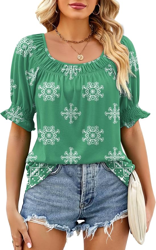 WIHOLL Womens Short Sleeve Square Neck Summer Tops Dressy Casual Blouses Trendy Clothes 2026 - Image 2