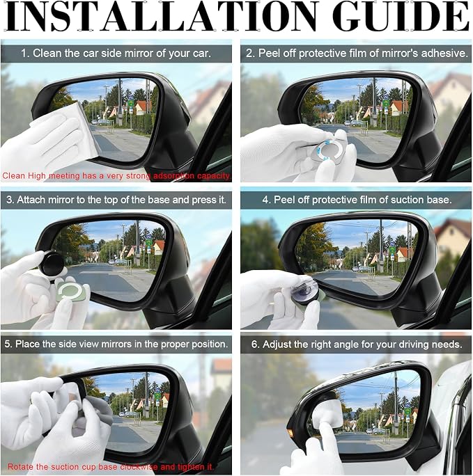 LivTee Blind Spot Car Mirror, Fan HD Glass Frameless Convex Side Mirror Blindspot, Reusable 360° Wide Angle Rear View Car Mirrors with Powerful Adjustable Suction Cup - Exterior Mirrors - Image 4