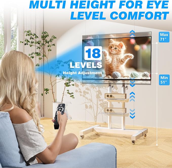 Rfiver Mobile TV Cart Rolling TV Stand for 32-83 Inch Screen Flat/Curved TVs up to 110lbs, Tilt and Height Adjustment Portable TV Stands on Wheel with Laptop Shelf, Outdoor TV Stand MAX VESA 600x400mm - Image 3