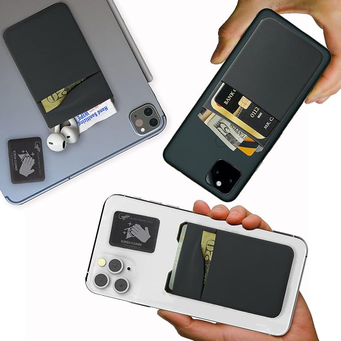 Gecko Travel Tech Double Pocket - Adhesive Card Holder - Cell Phone Pouch - Stick on Spandex Pocket - Carry Credit Cards and Cash (GRAY-BLANK-) - Image 2