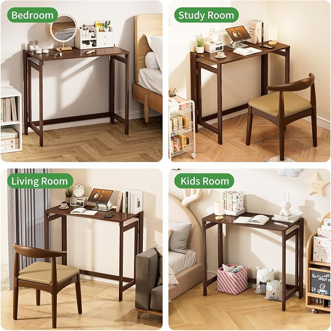 Folding Desk for Small Spaces, Bamboo Foldable Desk, Small Computer Table | Small Computer Desk, Mid Century, Fold Out，Compact Size, for Bedroom, Living Room, Apartment, Home Office - Image 6