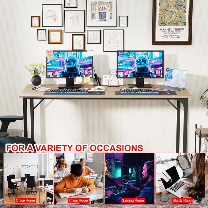 PayLessHere | 55 Inch Computer Desk | Nature | Office Desk with Metal Frame, Adjustable Feet | Water-Resistant, Scratchproof Surface | Sturdy Writing Table for Home Office or Study | Pack of 1 - Image 5