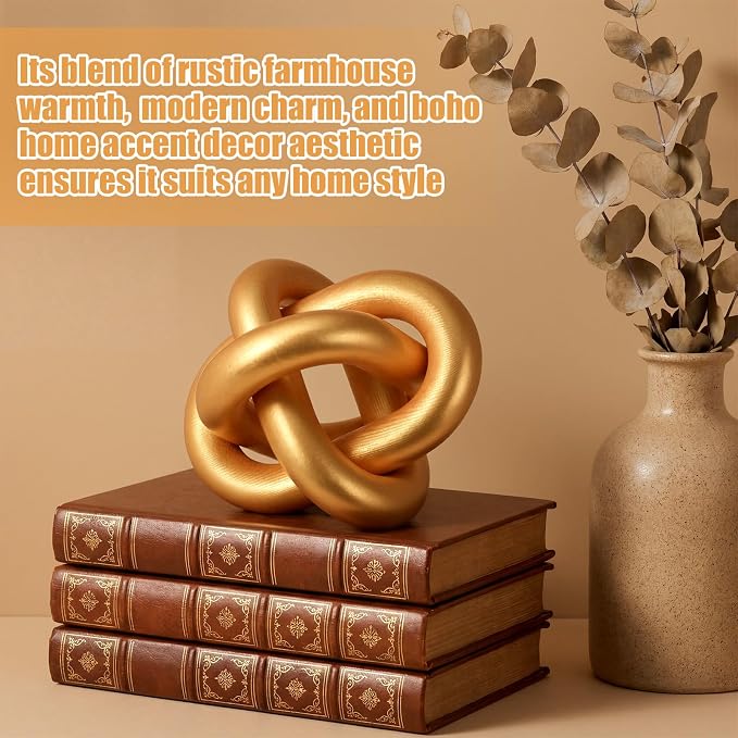 Yalikop 3 Link Wood Knot Decor Rustic Home Décor Accents Hand Carved Coffee Table Decoration, Boho Chain Link Decoration, Modern Shelf, Rustic Objects for Home Living Room Bedroom(Gold) - Image 4