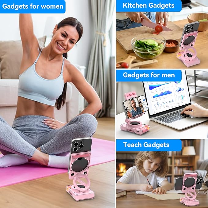 ANCwear Bluetooth Speaker Phone Stand for Desk, Portable Wireless Speaker with Adjustable Cell Phone Holder, Bluetooth 5.4 Audio Stand with TF Card Slot for Kitchen Bedside, Cool Tech Gift (Pink) - Image 3