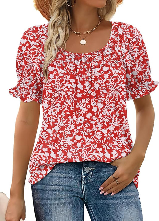 WIHOLL Womens Short Sleeve Square Neck Summer Tops Dressy Casual Blouses Trendy Clothes 2026 by WIHOLL