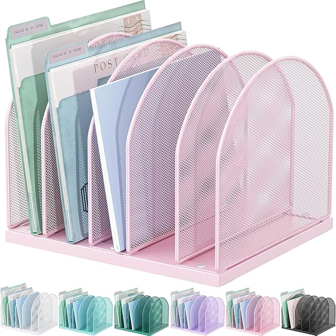 gianotter Desktop File Organizer with 5 Compartments | Desk Organizer Paper Organizer for Desk Workspace Organizers for Office Supplies (Pink, Upright Style) by gianotter
