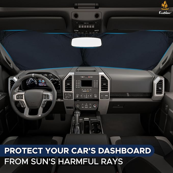 EcoNour Truck Windshield Sun Shade with Storage Pouch | Reflective 240T Material Sun Shield for UV & Heat Protection | Foldable Windshield Cover | Must-Have Truck Accessories | X-Large (69"x35") - Image 2