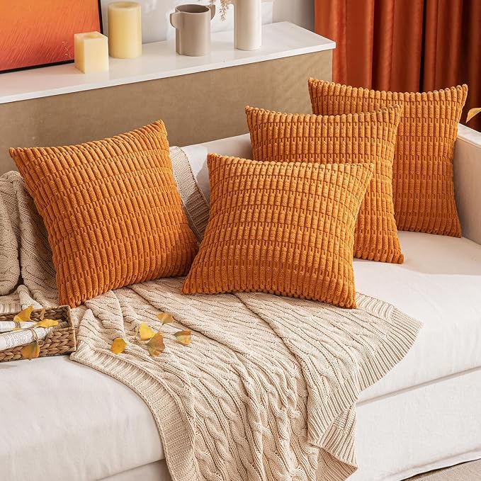 MIULEE Fall Pack of 2 Burnt Orange Corduroy Decorative Pillow Covers 16x16 Inch Soft Boho Striped Throw Pillow Covers Modern Farmhouse Home Decor for Sofa Living Room Couch Bed - Image 7