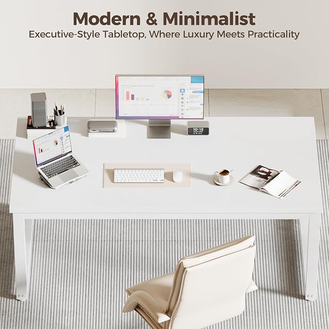 Mericonia 40 Inch Computer Desk, 1.2" Thick Small Office Table, White | Modern Simple Style, Heavy Duty Industrial Frame, Small Study & Writing Table for Home Bedroom Work - Image 5