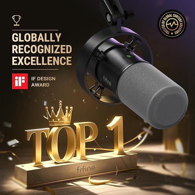 FIFINE AmpliTank K688T Dynamic Microphone Set, Podcast XLR/USB Mic | Studio Streaming Mic with Heavy Duty Boom Arm, Mute Tap, Headphone Jack, for Vocal Content Creation Recording, Metal Built - Image 2