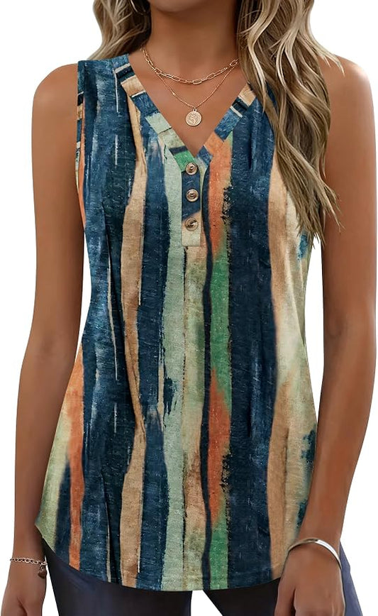 Zeagoo Tank Tops for Women 2026 Summer Top Henley Shirts Dressy Casual Loose Fit V-Neck Button Down Sleeveless Tshirt Blouse by Zeagoo