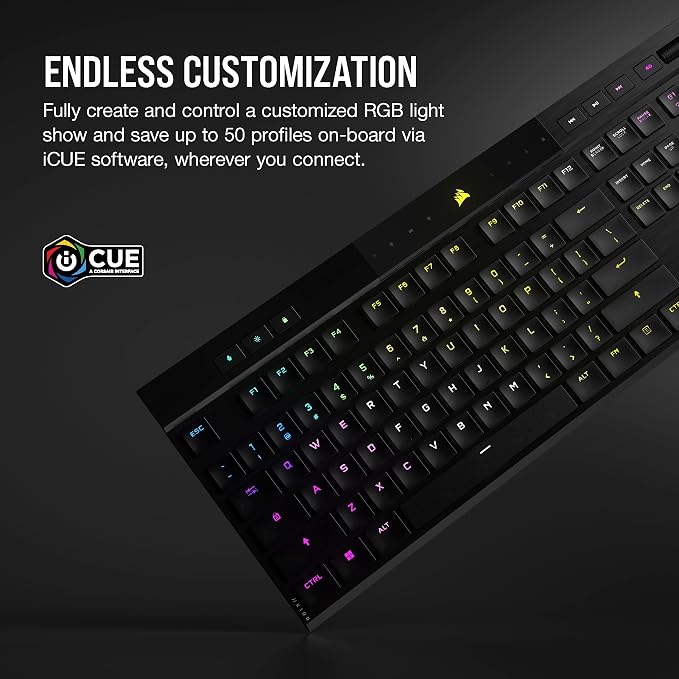 Corsair K100 AIR Wireless RGB Mechanical Gaming Keyboard - Ultra-Thin, Sub-1ms Slipstream, Low-Latency Bluetooth, Cherry MX Ultra Low Profile Keyswitches - NA Layout, QWERTY - Black - Image 8