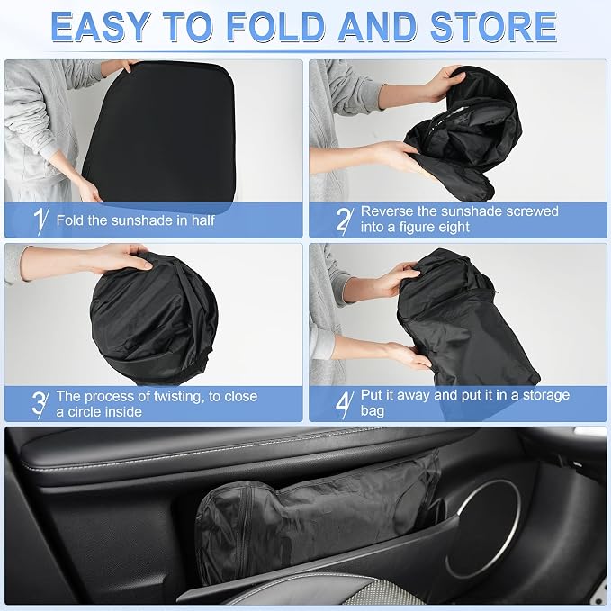 SINGARO 300T Universal Car Windshield Sun Shade, Foldable Reflective for Windshield & Window Shades with Overlapping Design, Car Interior Accessories (58" L x 32" W) - Image 6
