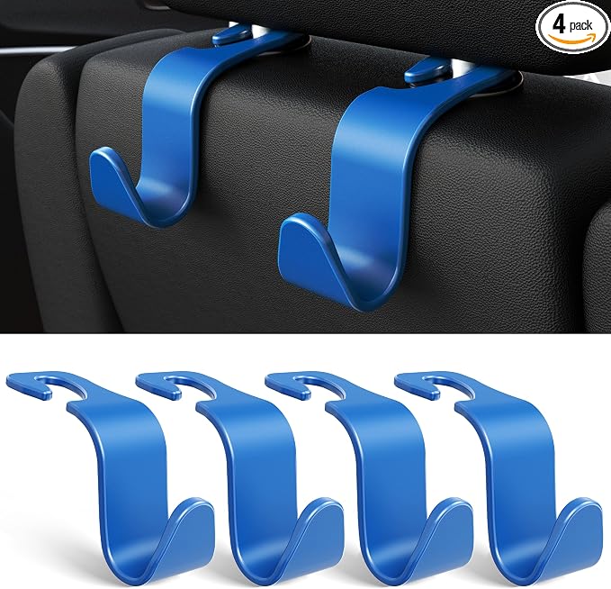 Amooca Car Seat Headrest Hook 4 Pack Hanger Universal Vehicle Car Storage Organizer for Handbag Purse Coat S Type Blue by Amooca