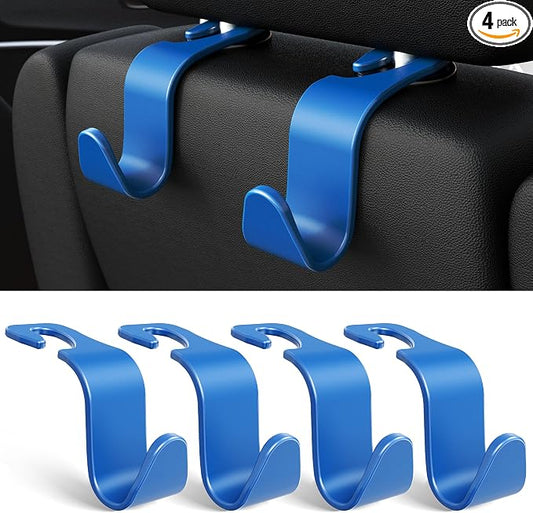 Amooca Car Seat Headrest Hook 4 Pack Hanger Universal Vehicle Car Storage Organizer for Handbag Purse Coat S Type Blue by Amooca
