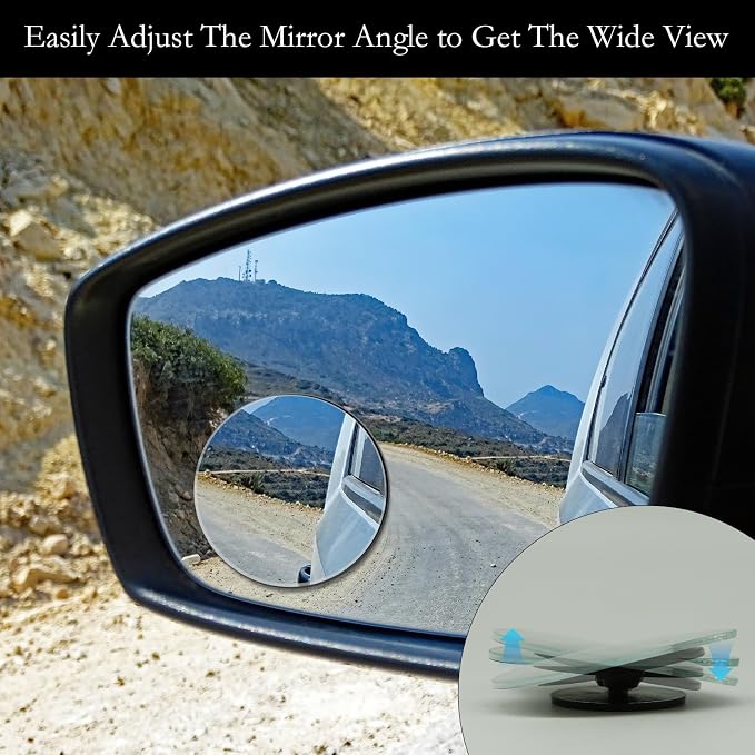 2Pcs Cars BlindSpot Mirrors Side Mirror Removable Adjustabe Angle Round Wide Angle Convex RearView Mirror Car Accessories Universal HD Glass for Suvs Auto Motorcycles RVs - Image 4
