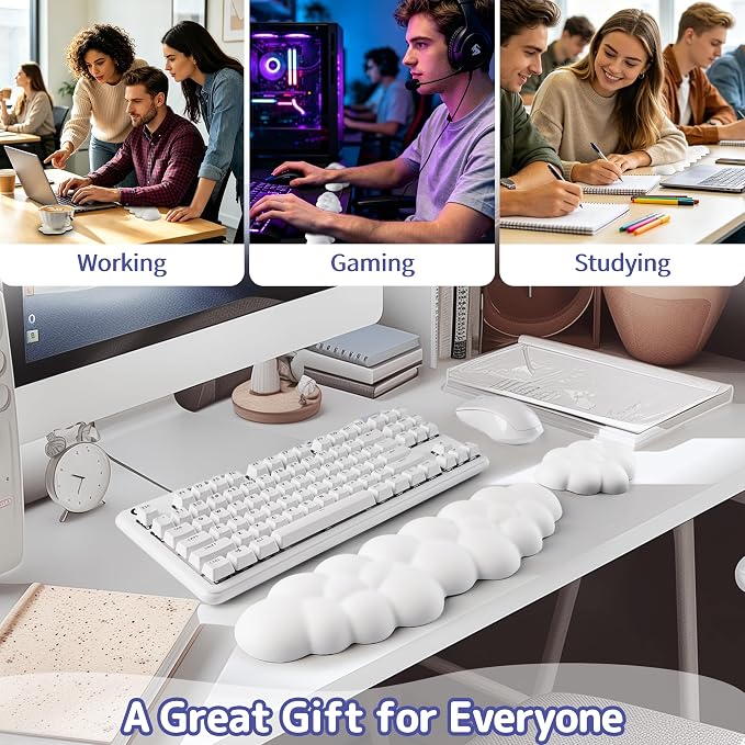 Sushret Cloud Wrist Rest Keyboard, Cloud Keyboard Wrist Pad Set with PU Leather Memory Foam, Cute Arm Rest for Palm Support, PC/Gaming Desk Accessories/Office Setup/Computer Hand Cushion - White - Image 6