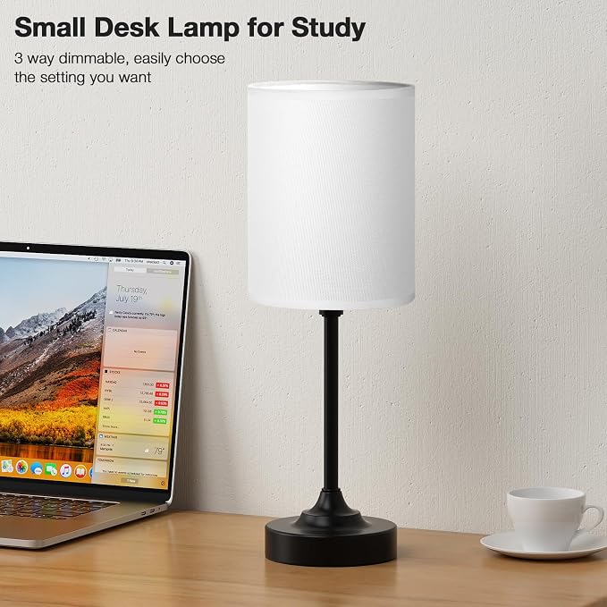 Fenmzee Touch Nightstand Bedroom Lamp - 3 Way Dimmable Bedside Lamp, Small Table Lamp Linen Lampshade for Office Desk, LED Bulb Included - Image 3