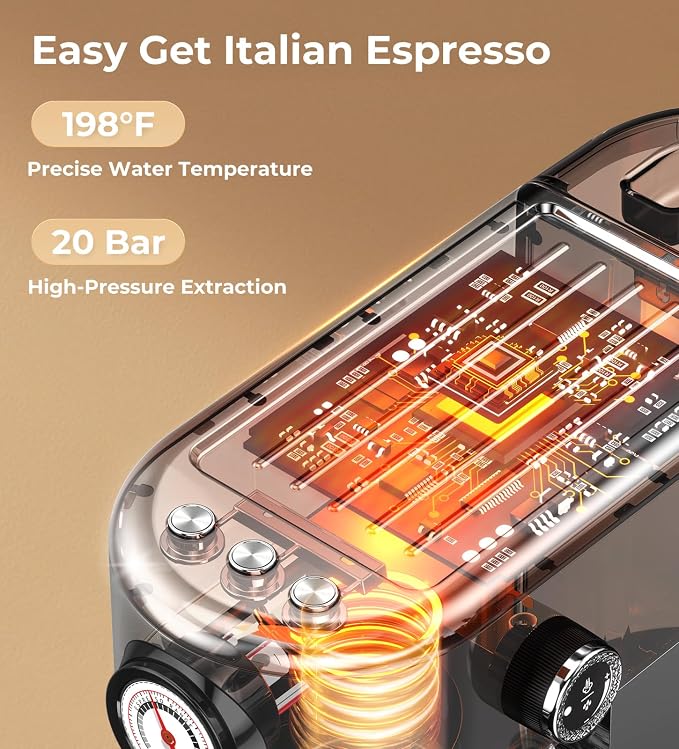 atatix 20 Bar Espresso Machine with Milk Frother, Compact Espresso Maker | Stainless Steel Coffee Machine with Precise Temp Control, 44oz Removable Water Tank for Latte, Cappuccino, Dark Grey - Image 5