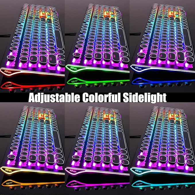 RK ROYAL KLUDGE S108 Typewriter Style Mechanical Gaming Keyboard with RGB Backlit, Wired PC Game Keyboard Full Size with Detachable Wrist Rest and Number Pad, Retro Round Keycaps, Red Switches Black - Image 7