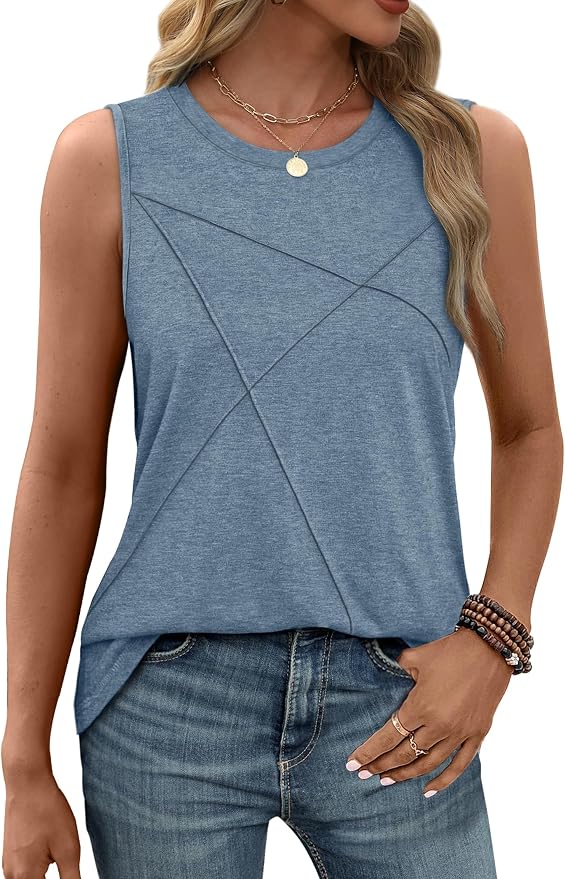 WIHOLL Women's Sleeveless Summer Crewneck Loose Fit Tank Tops - Image 3
