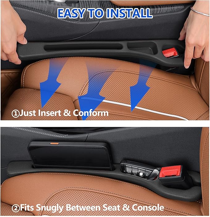 Car Seat Gap Filler Organizer 2Pcs,Car Accessories with Safety Hammer,2 in 1 No Drop Seat Guard with Storage Slot for Phone,Keys,Universal Interior Gap Filler for Cars SUV Truck,Black - Image 6
