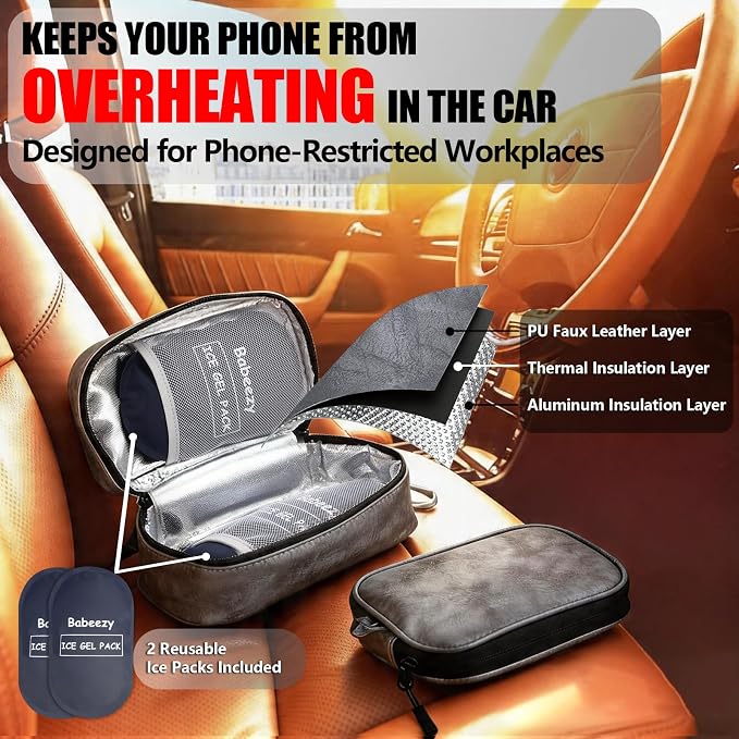 Keep Your Phone Safe from Extreme Heat Car Phone Cooling Bag Includes 2 Reusable Ice Packs Fits All Phones (Grey) - Image 3