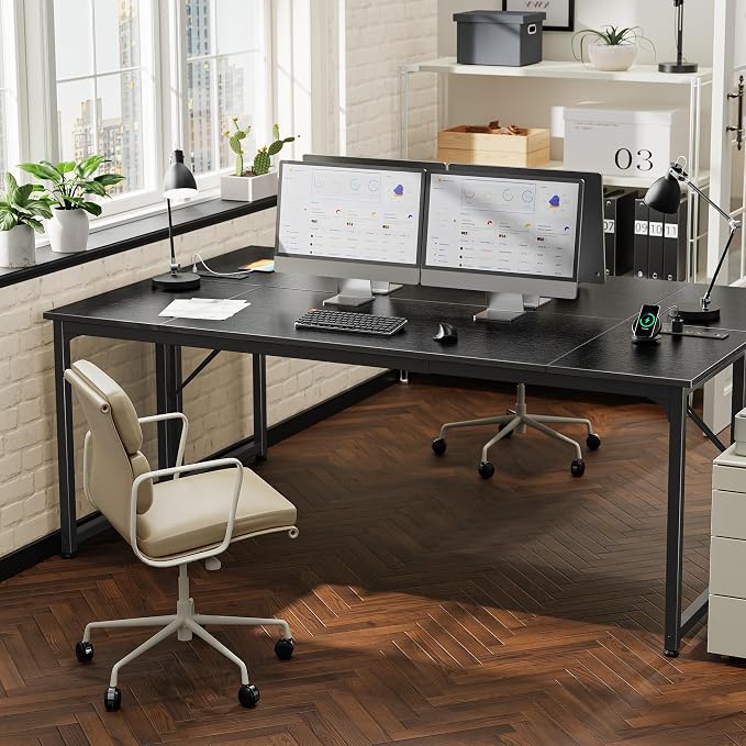 PRAISUN 80 X 24 Inch Computer Desk, Power Outlets, USB-C, Black | Office Desk with 4 AC Outlets, USB & USB-C, Sturdy Metal Frame, Spacious Desktop for Work, Writing, Study & Gaming - Image 2