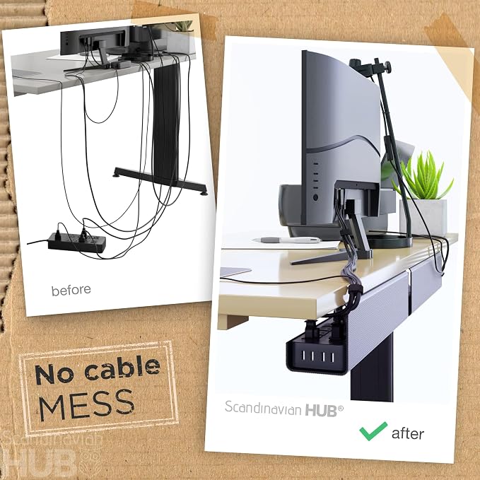 No-Screw Under Desk Cable Management Tray - Self-Adhesive Installation, Cord Management, Cable Tray, Under Desk Wire Organizer - Black Set of 4 - Image 2
