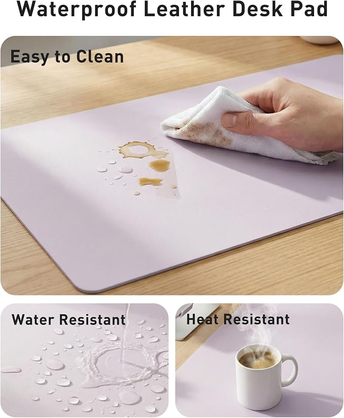 Aothia Faux Leather Desk Mat - Large Mouse Pad, Non-Slip PU Leather Blotter, Waterproof Writing Surface for Office and Home (Soft Lavender, 42" x 17") - Image 7
