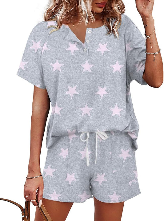 WIHOLL Two Piece Outfits for Women Lounge Sets Button Down Top and Shorts Set Sweatsuits with Pockets by WIHOLL