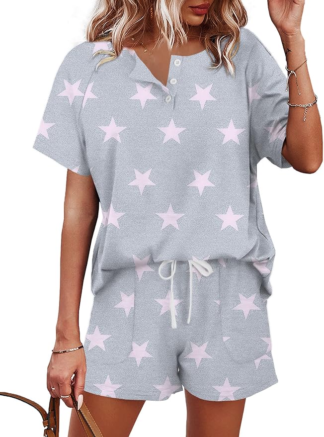 WIHOLL Two Piece Outfits for Women Lounge Sets Button Down Top and Shorts Set Sweatsuits with Pockets by WIHOLL