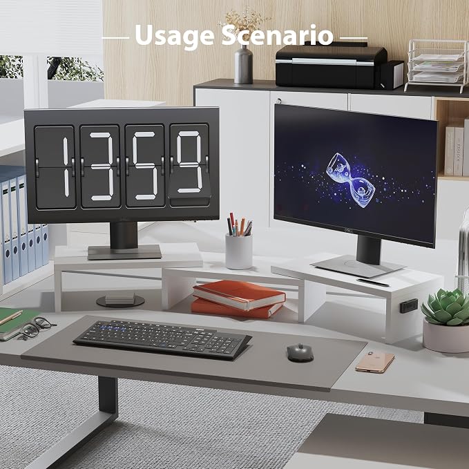 BONTEC Dual Monitor Stand Riser with Smartphone Holder, Adjustable Length & Swivel Angle, Ergonomic Wooden Desktop Organizer for PC Monitor, Laptop, Printer, Large Storage, 42.5 in, White - Image 8