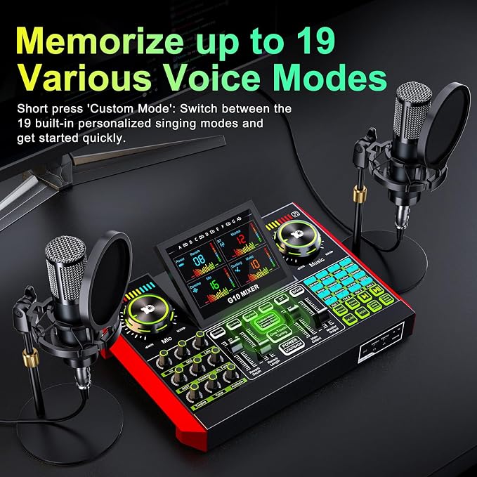 tenlamp G10 Podcast Equipment Bundle for 2 with Live Sound Board Audio Mixer - Two Condenser Mics, Voice Changer, Noise Reduction, for PC/Phone Streaming, Gaming, Singing, Podcast, Recording - Image 3